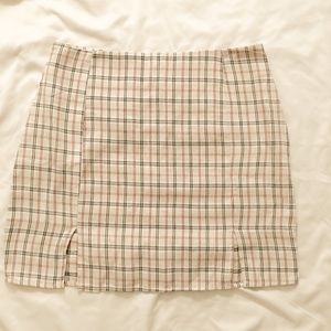 Plaid Mini Skirt with Slit